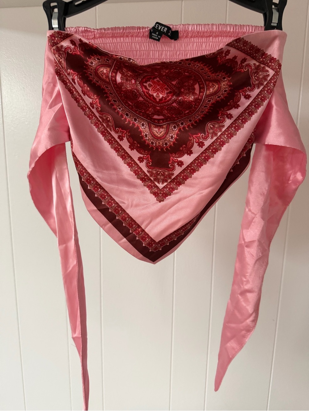Forever 21 Pink & Burgundy Paisley Satin Bandana Wrap Top